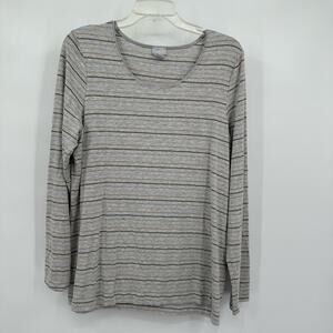 Chicos Womens Pullover Metallic‎ Striped Top Size 2 US L Gray Long Sleeve
